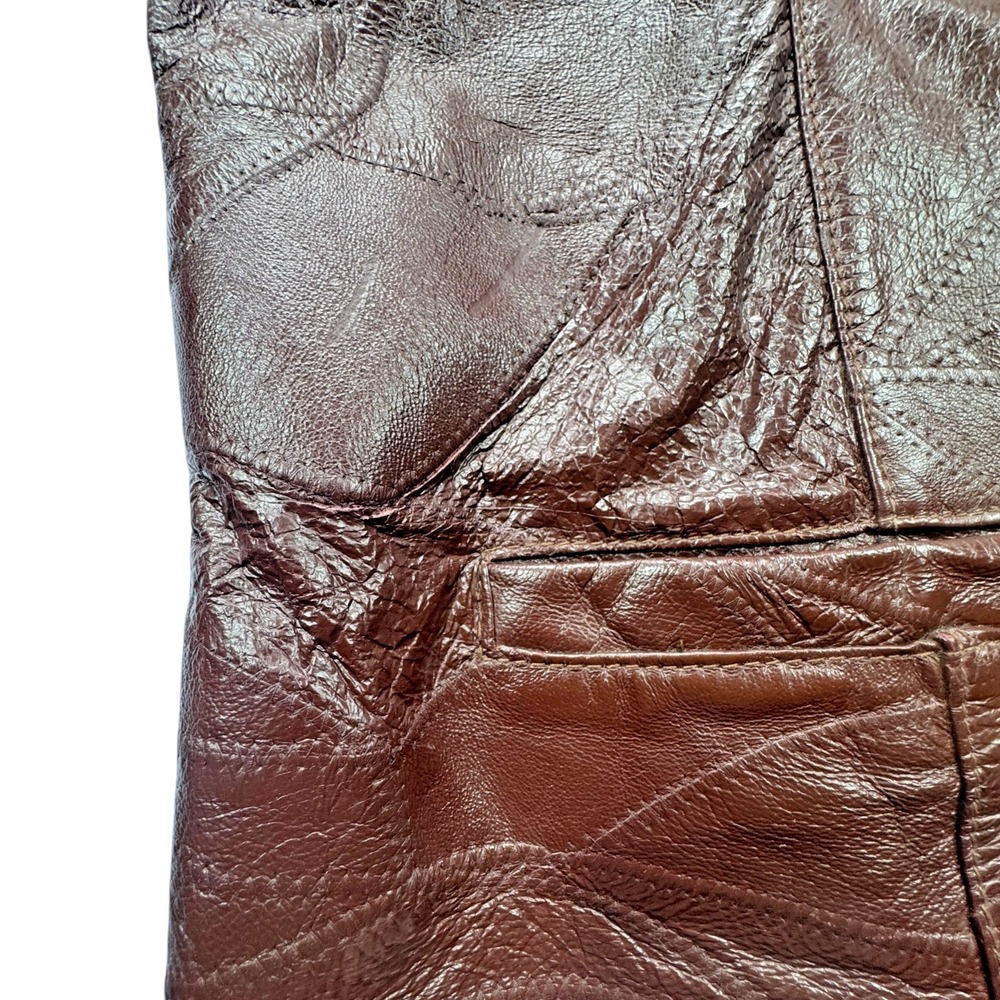 Kens Leather Patchwork Pigskin Vest Mens Large Brown Vintage Western Cowboy Bike - Picture 5 of 16